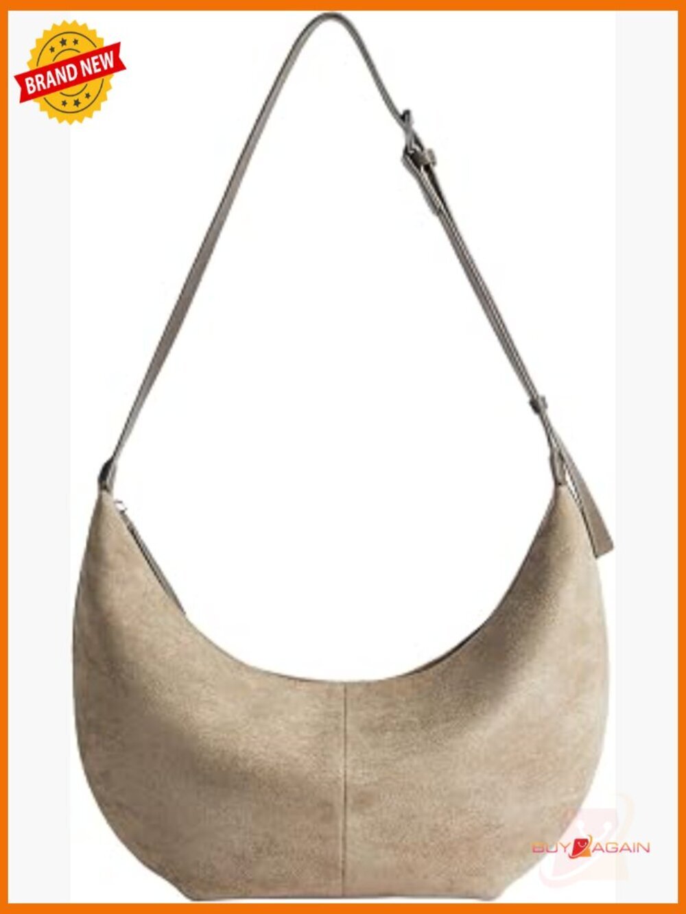 Faux Suede Crescent Hobo Bag Crossbody Shoulder Purse with Zipper Closure